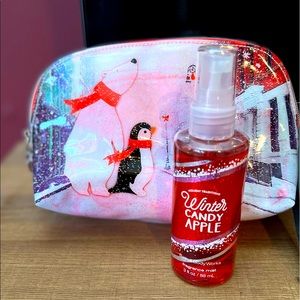 Bath and Body Works Sparkle bag with 3oz Winter Candy Apple Fragrance Spray.